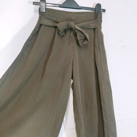 Mango Green Culottes Cropped Trousers Wide Leg High Waist Belted Size Small UK 8 - Picture 5 of 10